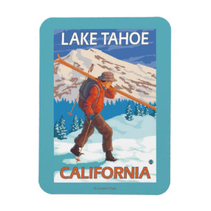 Skidar bärande snö för skieren - Lake Tahoe, Magnet