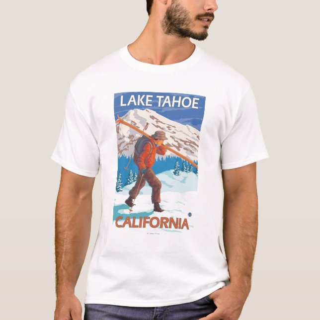 Skidar bärande snö för skieren - Lake Tahoe, Tee (Framsida)