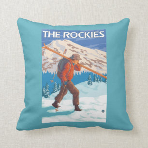 Skidar bärande snö för skieren - Rockiesna Kudde
