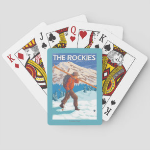 Skidar bärande snö för skieren - Rockiesna Spel Kort