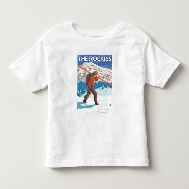 Skidar bärande snö för skieren - Rockiesna Tee Shirt (Framsida)