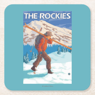Skidar bärande snö för skieren - Rockiesna Underlägg Papper Kvadrat