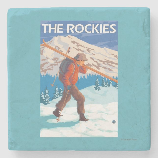 Skidar bärande snö för skieren - Rockiesna Underlägg Sten (Framsidan)