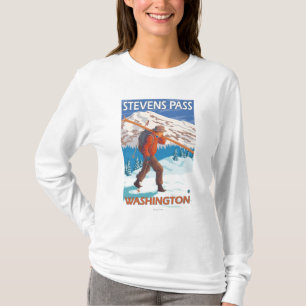 Skidar bärande snö för skieren - Stevens passer Tee Shirt