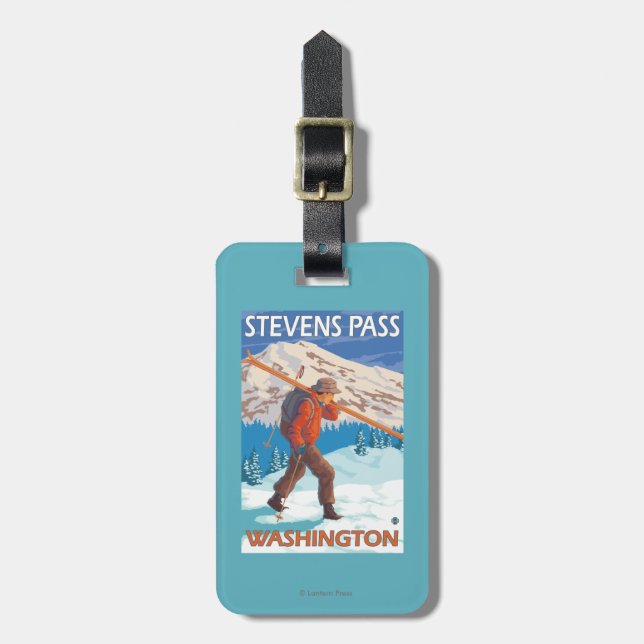 Skidar bärande snö för skieren - Stevens passerar, Bagagebricka (Vertikal Framsida)
