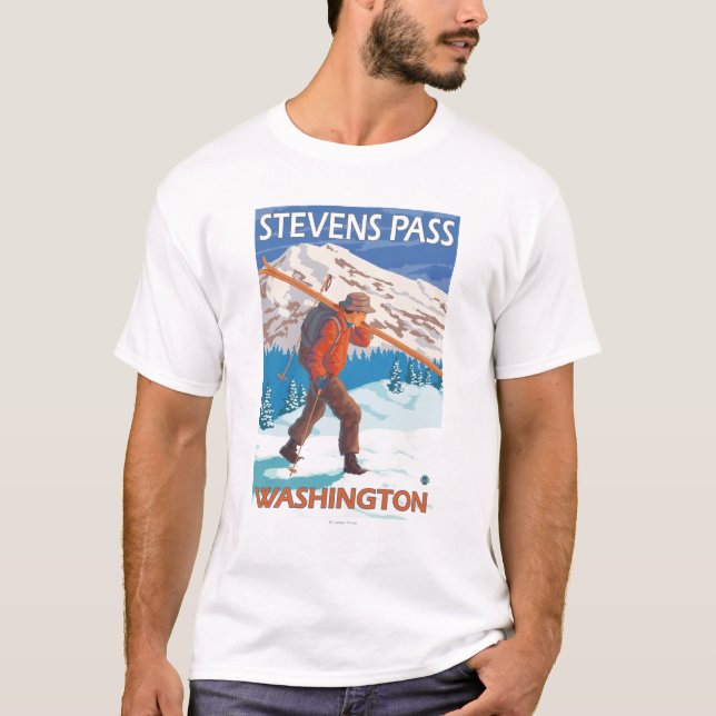 Skidar bärande snö för skieren - Stevens passerar, T-shirt (Framsida)