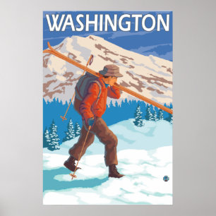 Skidar bärande snö för skieren - Washington Poster