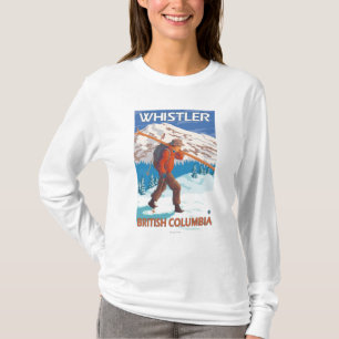 Skidar bärande snö för skieren - Whistler, BC Tee Shirt