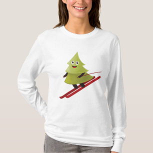 Skidar det lyckliga grästräd för vintern på tee shirt