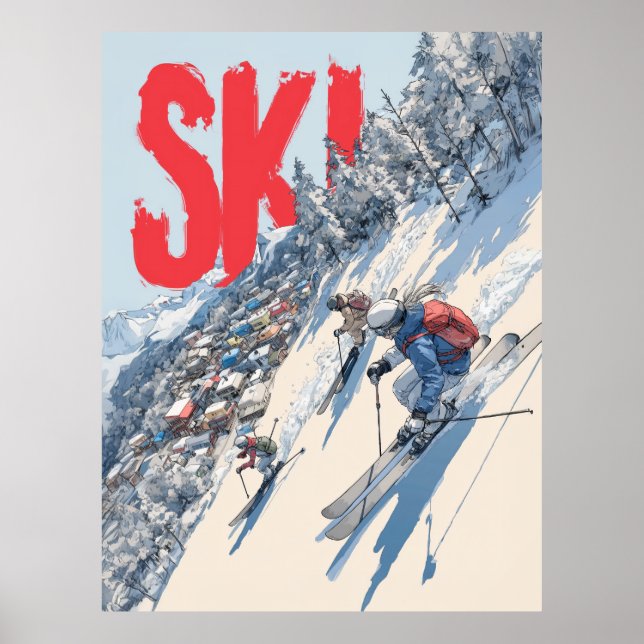 Skidäventyr på bergssluttning poster (Framsidan)