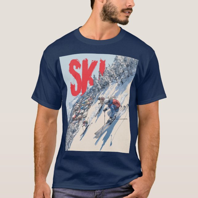 Skidäventyr på bergssluttning t shirt (Framsida)