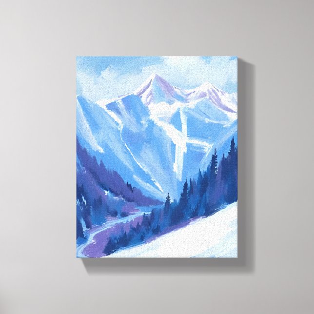 Skidbacke | Blått Vattenfärg Bergsområde Canvastryck (Framsida)