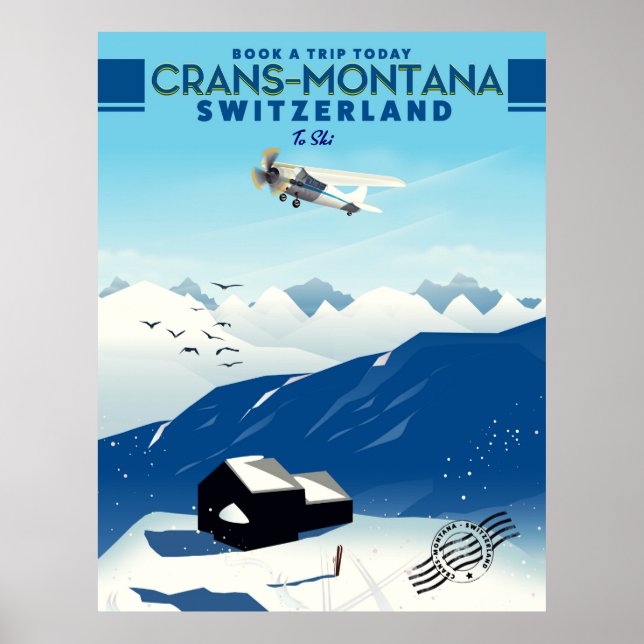 Skidburkar, montanskidor, Schweiz poster (Framsidan)