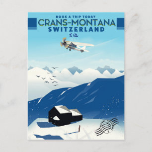 Skidburkar, montanskidor, Schweiz poster Vykort