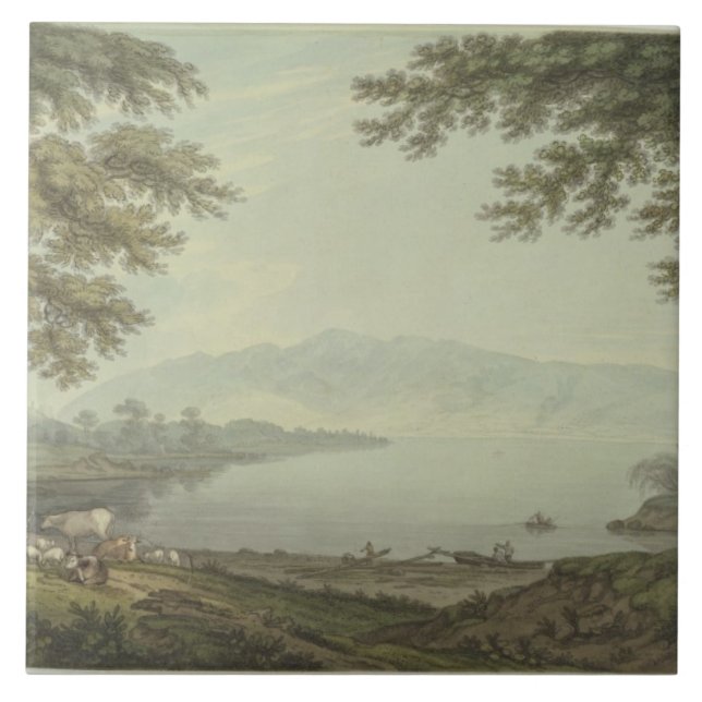 Skiddaw och Derwent vatten (skriva & bläck med w/c Kakelplatta (Framsidan)