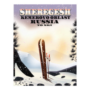 Skidéaffisch i Sheregesh Russia. Fototryck