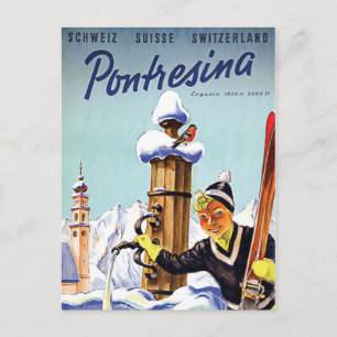 Skidflicka i Pontresina, Schweiz Vykort
