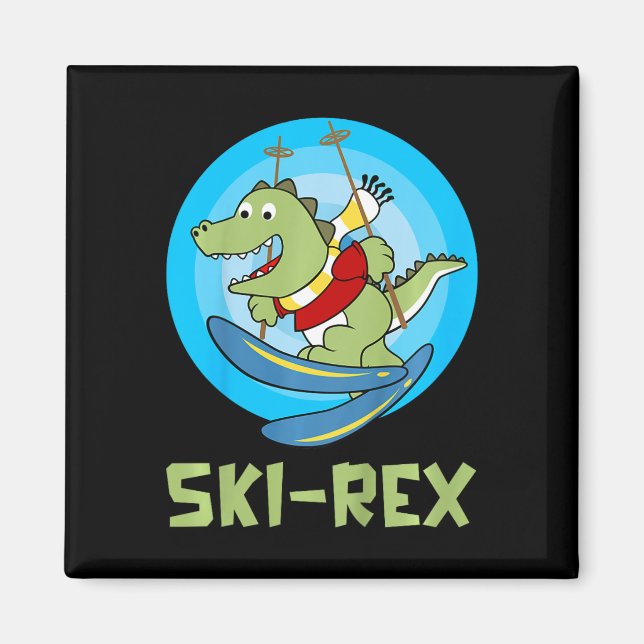 Skidförande barn Ski-rex Rolig Dino Småbarn Rolig  Magnet (Framsidan)