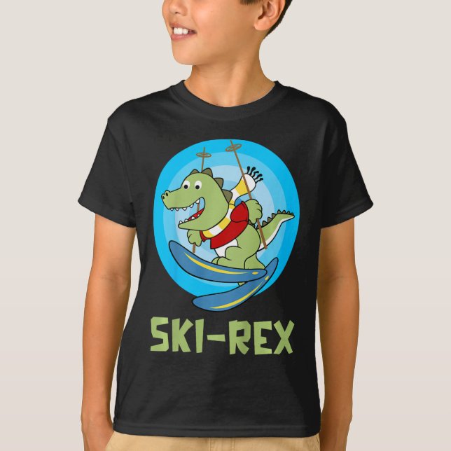 Skidförande barn Ski-rex Rolig Dino Småbarn Rolig  T Shirt (Framsida)