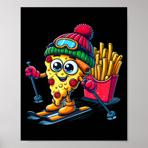 Skidläroppizza pommes frites skidåkning pizzafanta poster