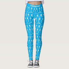 Skidmönster Blå skidåkare Leggings