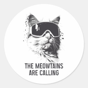 Skidor Snowboard Katt Rolig Meowtains Ringer Runt Klistermärke