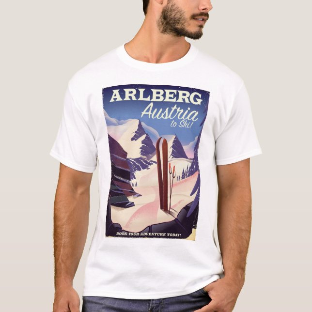 Skidreseaffisch i Arlberg Austria Tee Shirt (Framsida)