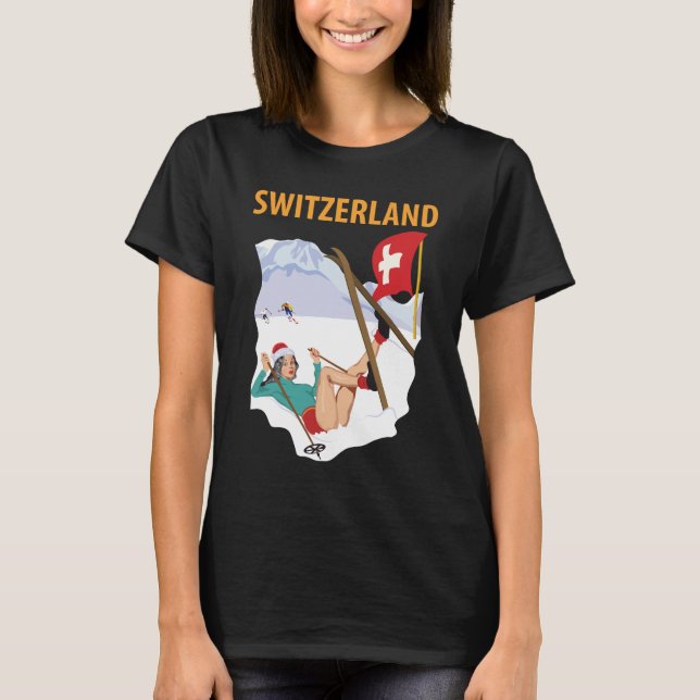 Skidskola Schweiz Vinterresa T Shirt (Framsida)