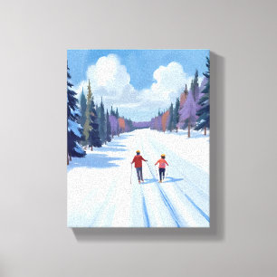 Skidspår Bergskidåkning Vattenfärg Vinter Canvastryck