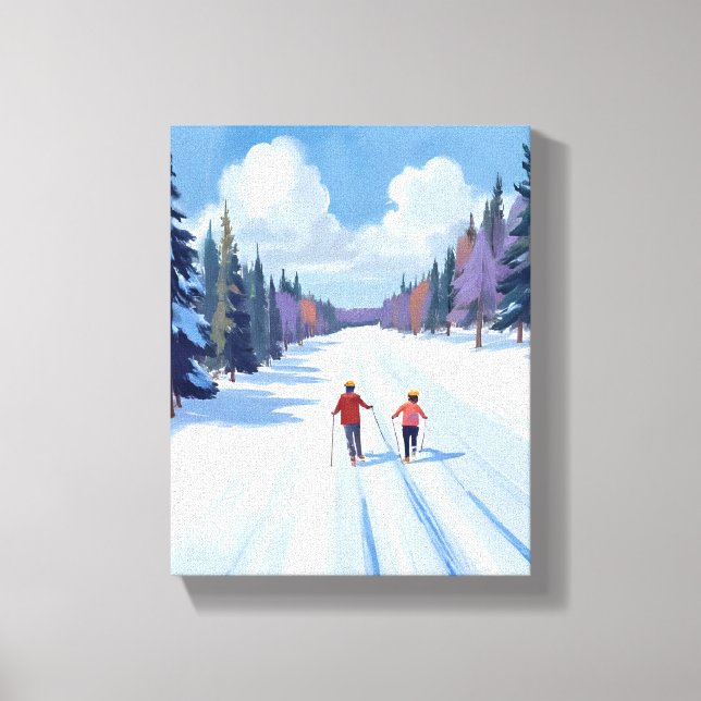 Skidspår | Bergskidåkning Vattenfärg Vinter Canvastryck (Framsida)
