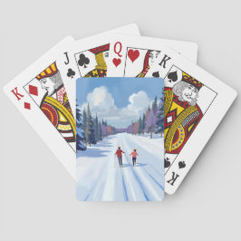 Skidspår | Bergskidåkning Vattenfärg Vinter Casinokort