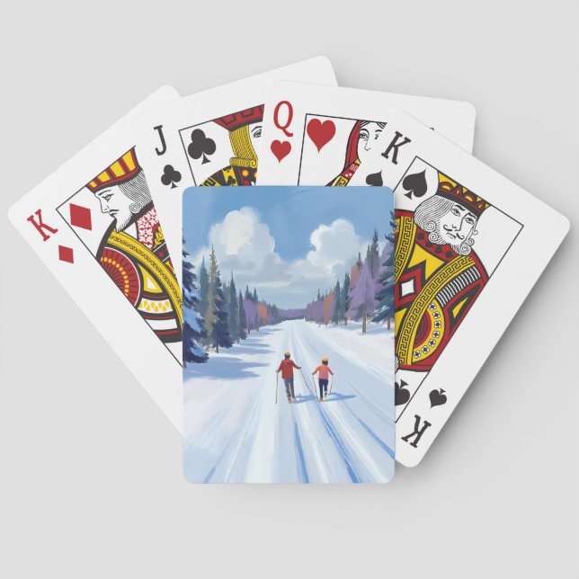 Skidspår | Bergskidåkning Vattenfärg Vinter Casinokort (Baksidan)
