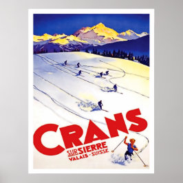 Skidspår på Crans backe, Schweiz, vintage resor Poster