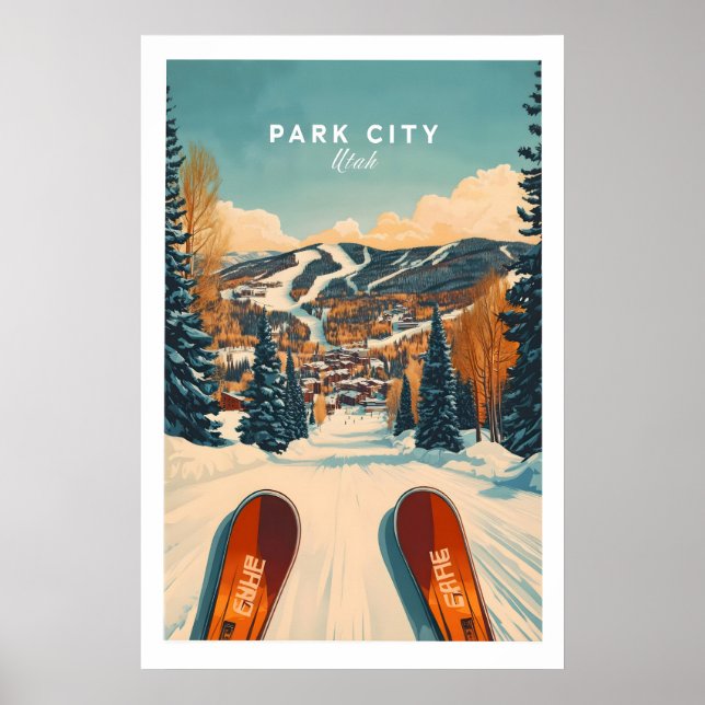 Skidtryck Park City Utah Vintersporter 1 Poster (Framsidan)