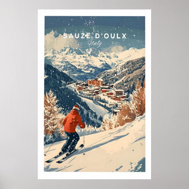 Skidtryck Sauze dOulx Italien 1 Poster (Framsidan)