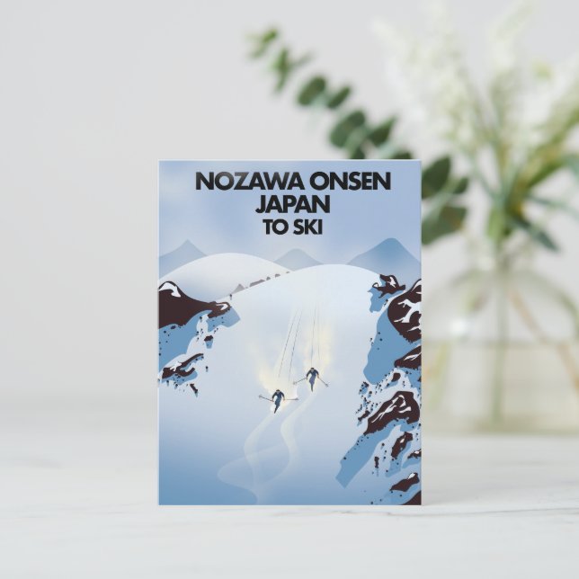 Skidutskriften Nozawa Onsen Japan. Vykort (Stående Fram)