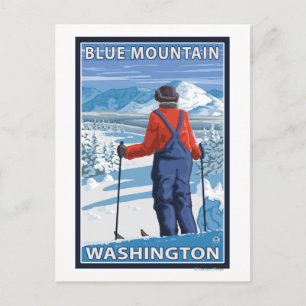 Skier Admiring - Blue Mountain, Washington Vykort