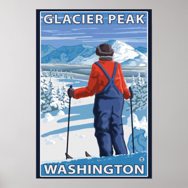 Skier Admiring - Glacier Peak, Washington Poster (Framsidan)