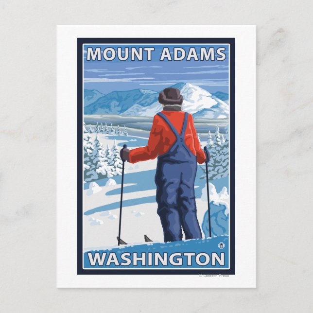 Skier Admiring - Mount Adams, Washington Vykort (Framsida)