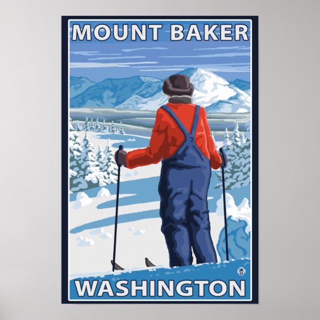 Skier Admiring - Mount Baker, Washington Poster (Framsidan)