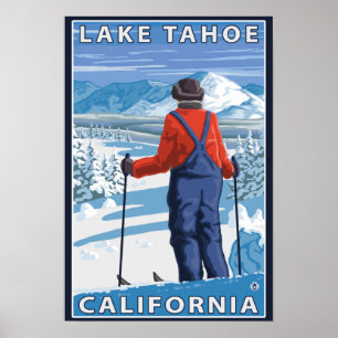 Skier Admiring - Sjö Tahoe, Kalifornien Poster