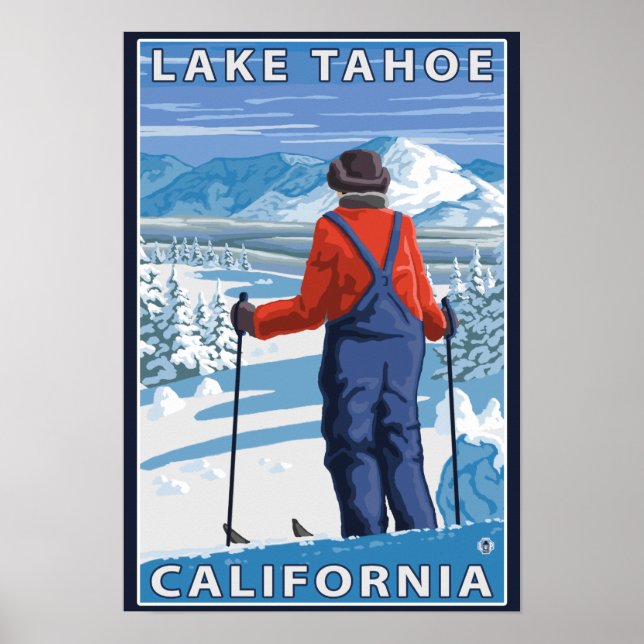 Skier Admiring - Sjö Tahoe, Kalifornien Poster (Framsidan)