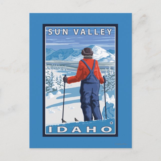 Skier Admiring - Sol Valley, Idaho Vykort (Framsida)