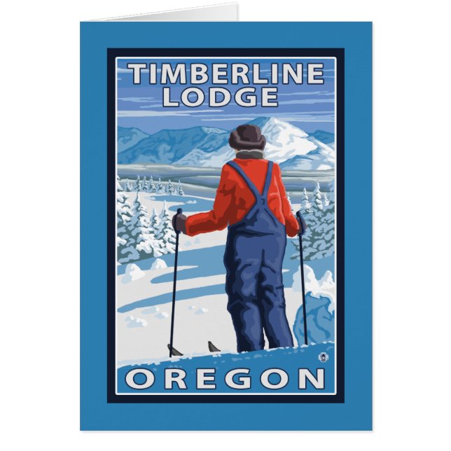 Skier Admiring - Timberline Lodge, Oregon Hälsningskort (Framsidan)