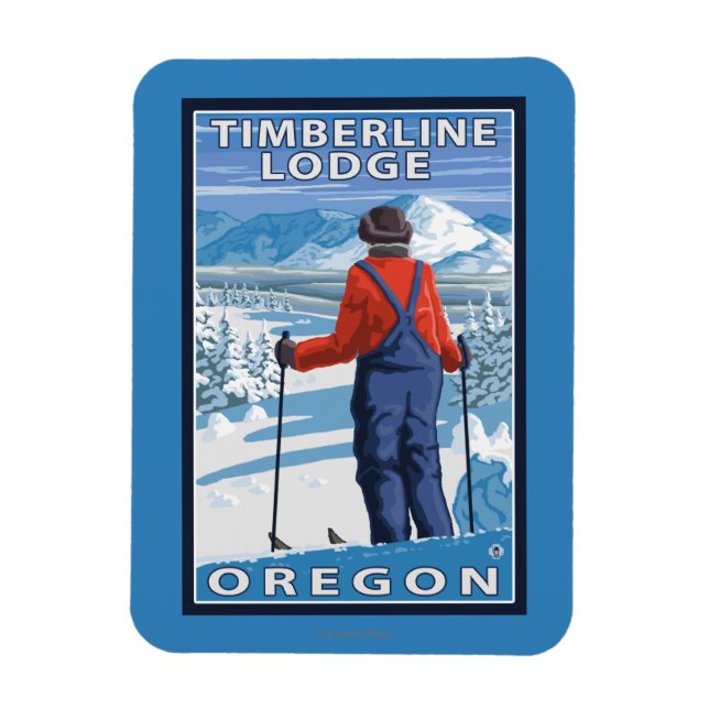 Skier Admiring - Timberline Lodge, Oregon Magnet (Vertikal)