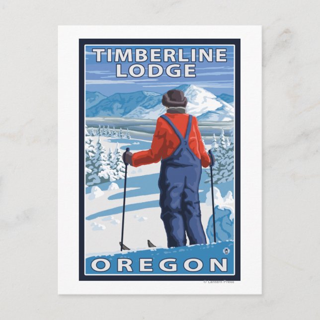 Skier Admiring - Timberline Lodge, Oregon Vykort (Framsida)