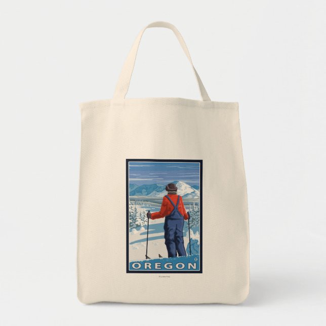 Skier Admiring - Vintage resor Poster Tygkasse (Framsidan)
