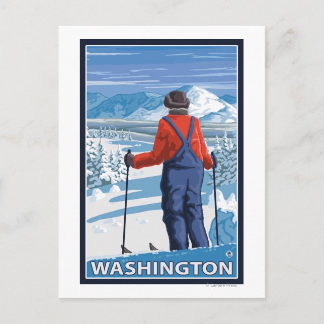 Skier Admiring - Washington Vykort (Framsida)