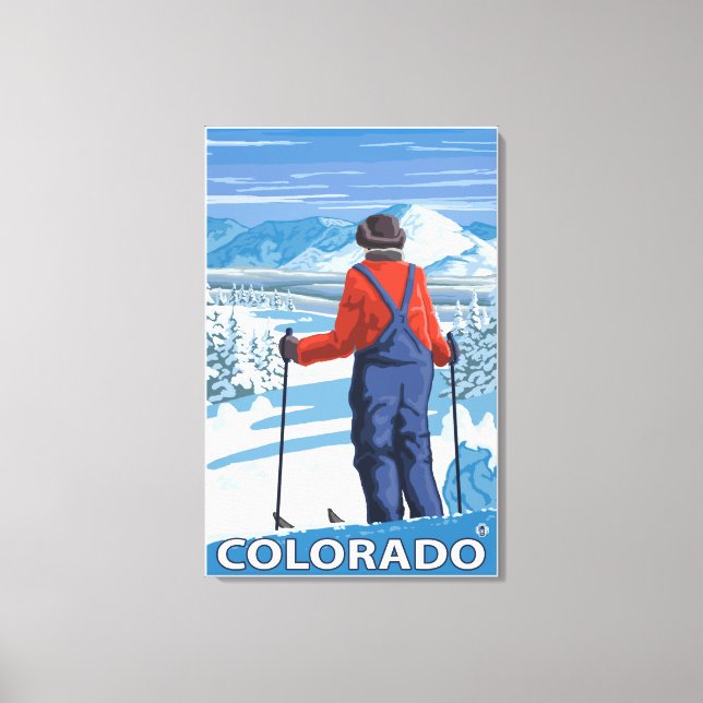 Skier AdmiringColorado Canvastryck (Framsida)