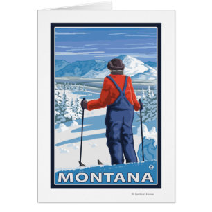 Skier AdmiringMontanaVintage Travel Poster Hälsningskort